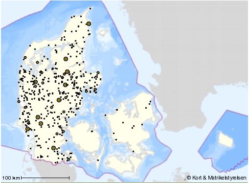 Observationer af mårhund Danmarks kort